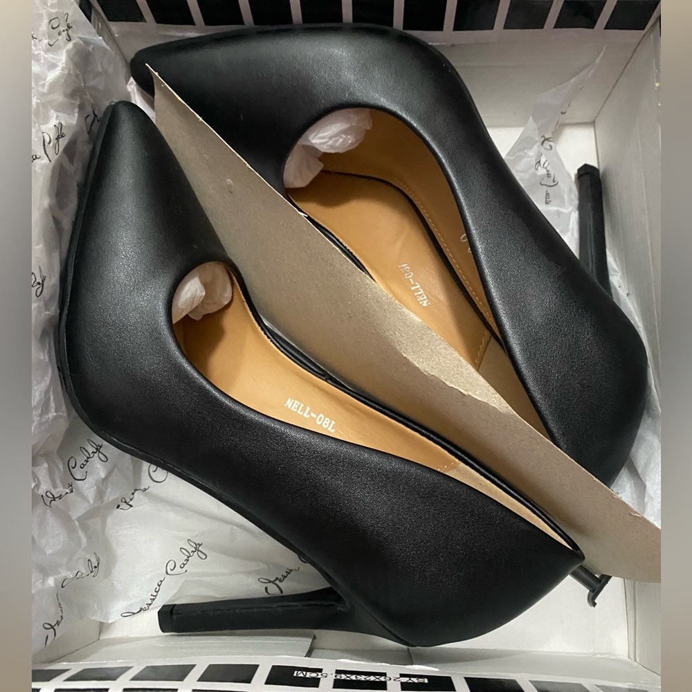 Black leather heels